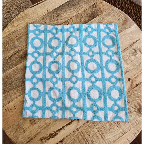 West Elm "Circle Lattice Pillow Cover Turquoise & White 18x18 - Picture 1 of 5